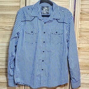 Drill Clothing Company Shirt Blue/White Checkered Button Down Size Medium